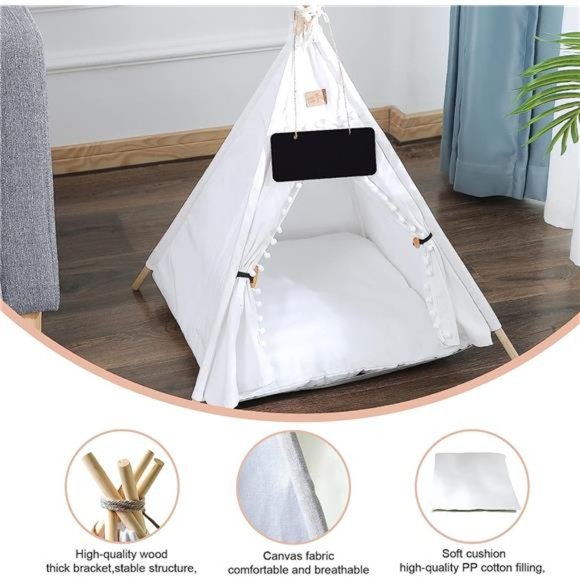 Pet Teepee, Portable Pet Tents for Small Dogs or Cats, Puppy Sweet Bed Washable - Picture 4 of 6
